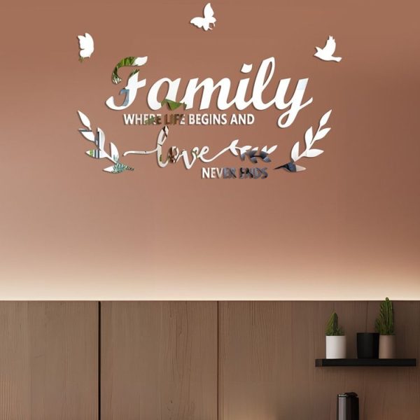 Acrylic Familylove Stereoscopic Mirror Wall Stickers Home Self-Adhesive Decorative Soft Mirror (Silver) - Image 5