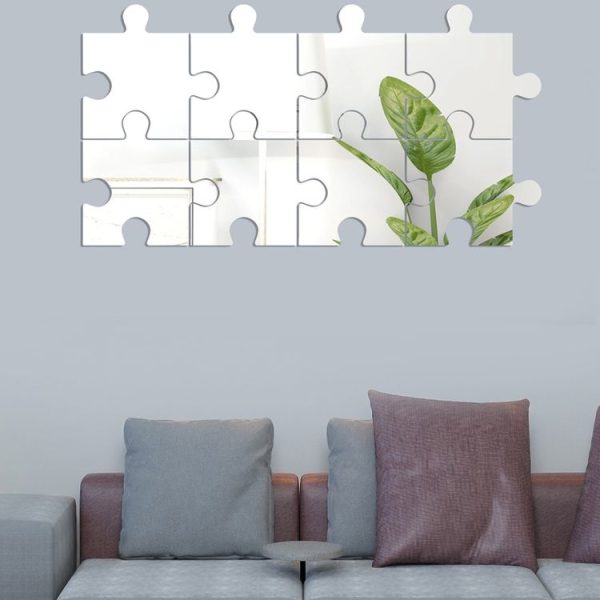 8pcs / Set Acrylic Square Puzzle Mirror Wall Sticker Home Decoration Soft Mirror (Silver) - Image 4