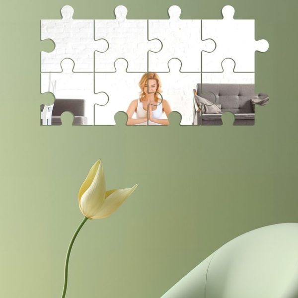 8pcs / Set Acrylic Square Puzzle Mirror Wall Sticker Home Decoration Soft Mirror (Silver) - Image 7