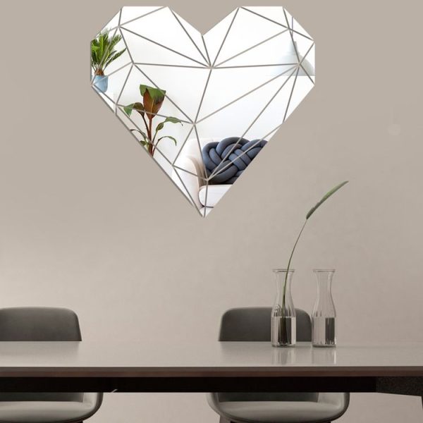 27pcs / Set Acrylic Heart Shaped Mirror Wall Stickers Home Decoration Soft Mirror (Silver) - Image 4