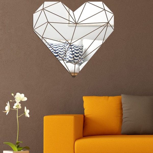 27pcs / Set Acrylic Heart Shaped Mirror Wall Stickers Home Decoration Soft Mirror (Silver) - Image 6