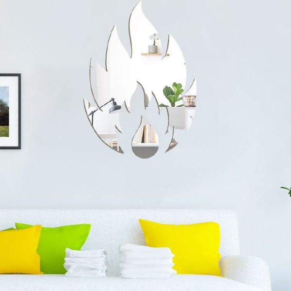 2pcs / Set Acrylic Flame Mirror Stereo Wall Stickers Home Decoration Soft Mirror (Silver) - Image 3