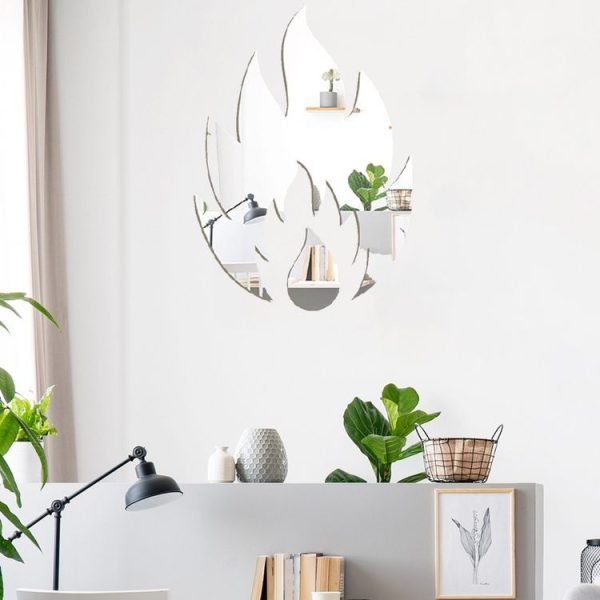 2pcs / Set Acrylic Flame Mirror Stereo Wall Stickers Home Decoration Soft Mirror (Silver) - Image 4