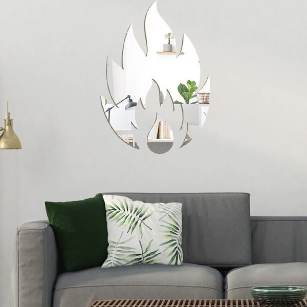 2pcs / Set Acrylic Flame Mirror Stereo Wall Stickers Home Decoration Soft Mirror (Silver) - Image 5
