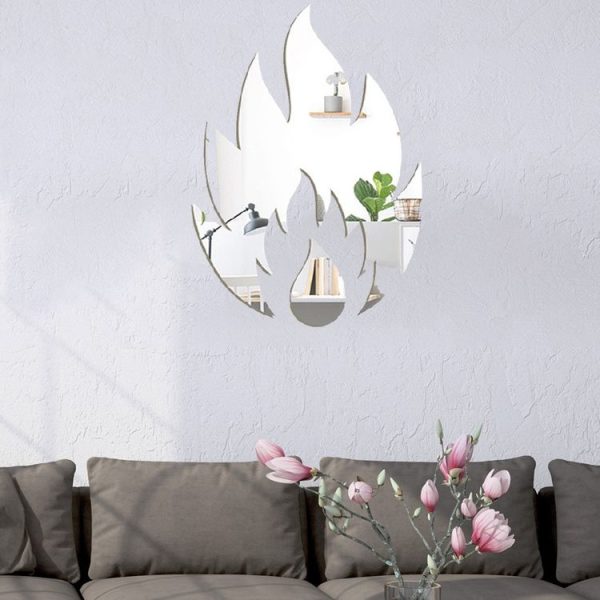 2pcs / Set Acrylic Flame Mirror Stereo Wall Stickers Home Decoration Soft Mirror (Silver) - Image 6