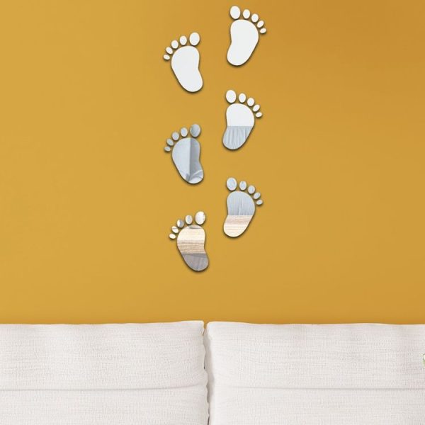 36pcs / Set Acrylic Small Feet Stereo Wall Stickers Home Decoration Soft Mirror (Silver)