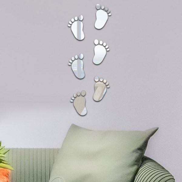 36pcs / Set Acrylic Small Feet Stereo Wall Stickers Home Decoration Soft Mirror (Silver) - Image 3