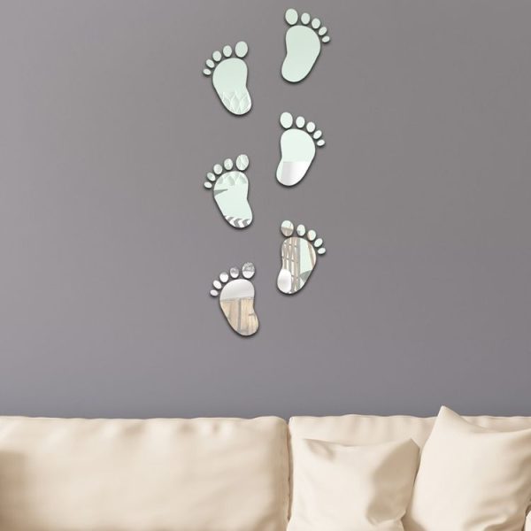 36pcs / Set Acrylic Small Feet Stereo Wall Stickers Home Decoration Soft Mirror (Silver) - Image 4