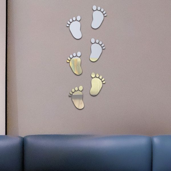 36pcs / Set Acrylic Small Feet Stereo Wall Stickers Home Decoration Soft Mirror (Silver) - Image 5