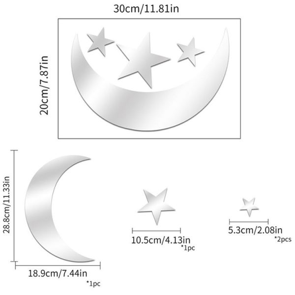 4pcs / Set Acrylic Moon Stars Mirror Wall Sticker Home Decoration Soft Mirror (Gold) - Image 2