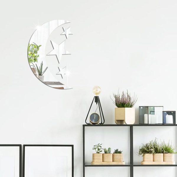 4pcs / Set Acrylic Moon Stars Mirror Wall Sticker Home Decoration Soft Mirror (Gold) - Image 3