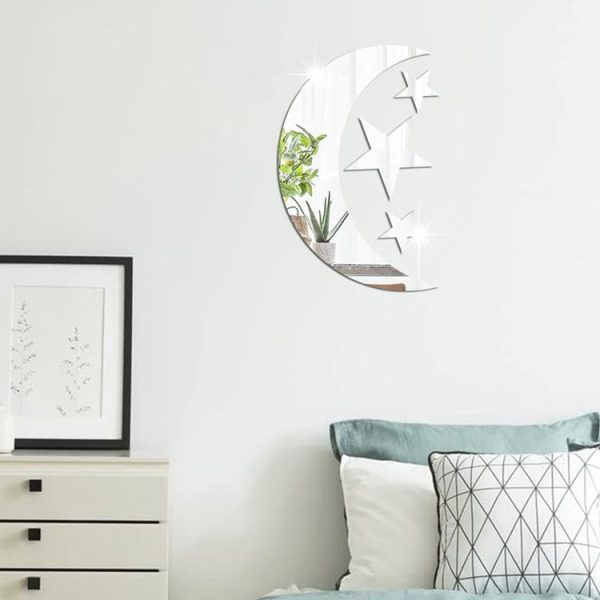 4pcs / Set Acrylic Moon Stars Mirror Wall Sticker Home Decoration Soft Mirror (Gold) - Image 4