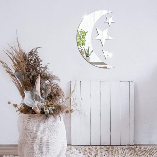 4pcs / Set Acrylic Moon Stars Mirror Wall Sticker Home Decoration Soft Mirror (Gold) - Image 5