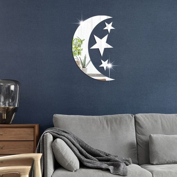 4pcs / Set Acrylic Moon Stars Mirror Wall Sticker Home Decoration Soft Mirror (Gold) - Image 6