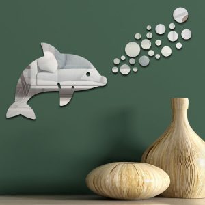 22pcs / Set Acrylic Dolphin Spitting Bubbles Mirror Wall Sticker Home Decoration Soft Mirror (Silver)