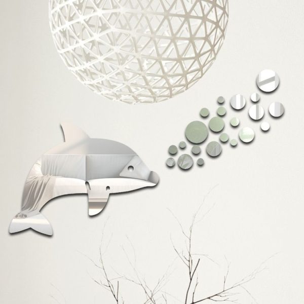22pcs / Set Acrylic Dolphin Spitting Bubbles Mirror Wall Sticker Home Decoration Soft Mirror (Silver) - Image 3