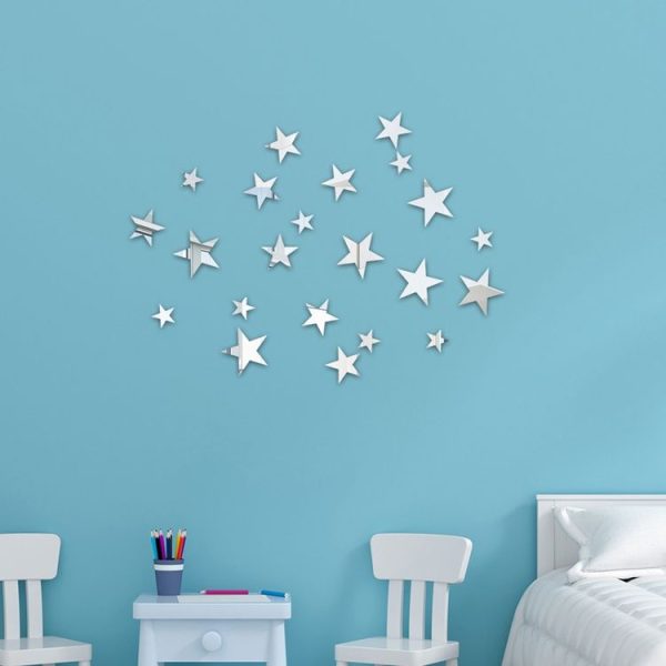 20pcs / Set Acrylic Stars Mirror Stereo Wall Stickers Home Decoration Soft Mirror (Silver)