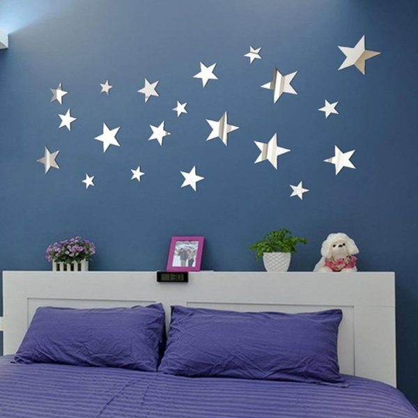 20pcs / Set Acrylic Stars Mirror Stereo Wall Stickers Home Decoration Soft Mirror (Silver) - Image 4