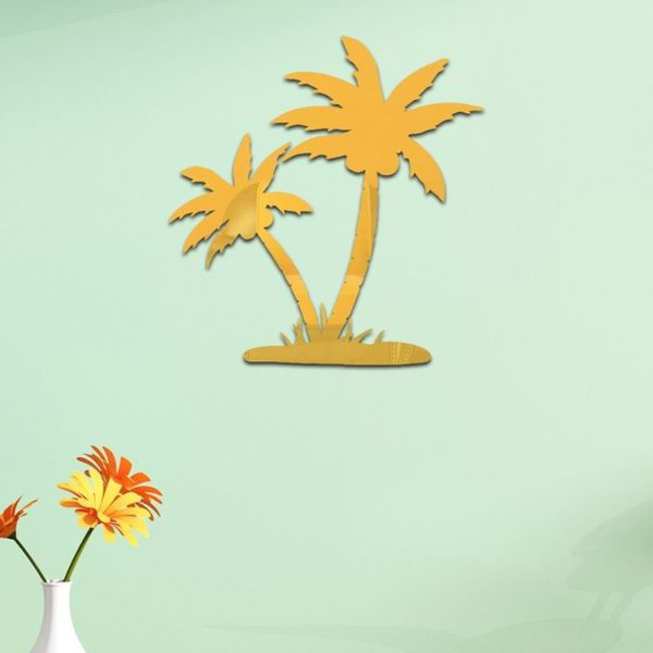 Acrylic Coconut Tree Mirror Stereo Wall Stickers Home Decoration Soft Mirror (Gold)