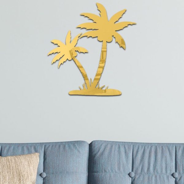 Acrylic Coconut Tree Mirror Stereo Wall Stickers Home Decoration Soft Mirror (Gold) - Image 3