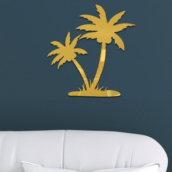 Acrylic Coconut Tree Mirror Stereo Wall Stickers Home Decoration Soft Mirror (Gold) - Image 4