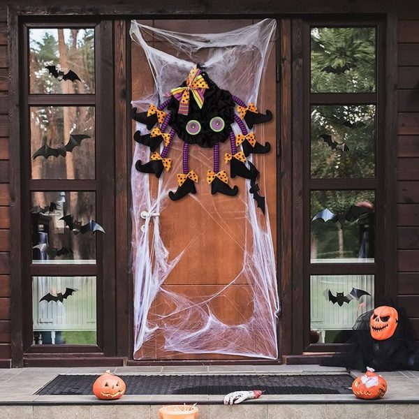 Fabric Spider Door Hanging Halloween Wreath Window Pendant (Multi-foot Spider) - Image 2