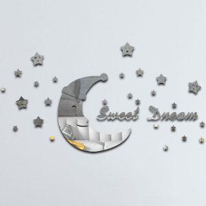 32pcs / Set Acrylic SweetDream Mirror Stereo Wall Stickers Home Decoration Soft Mirror (Silver)