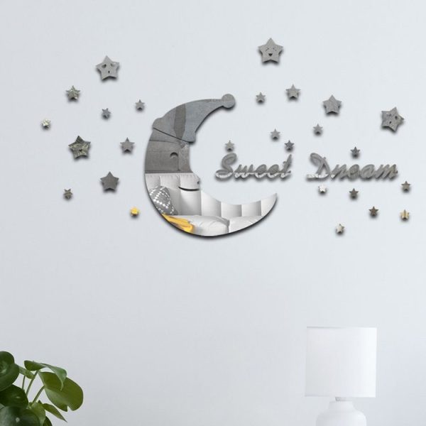 32pcs / Set Acrylic SweetDream Mirror Stereo Wall Stickers Home Decoration Soft Mirror (Silver) - Image 3