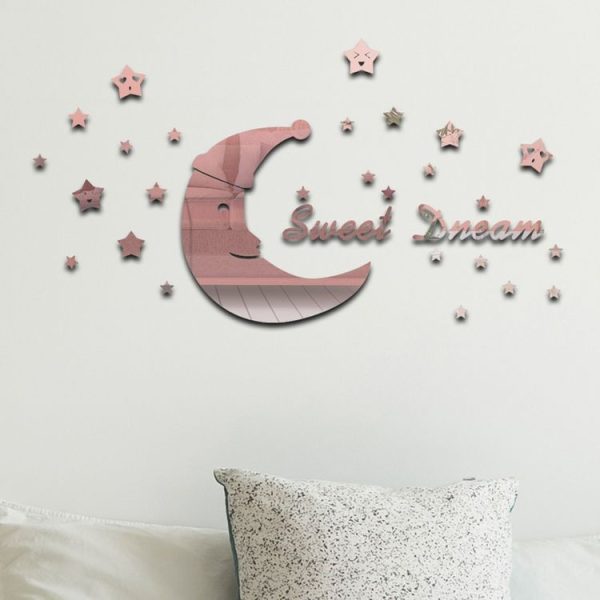 32pcs / Set Acrylic SweetDream Mirror Stereo Wall Stickers Home Decoration Soft Mirror (Silver) - Image 5