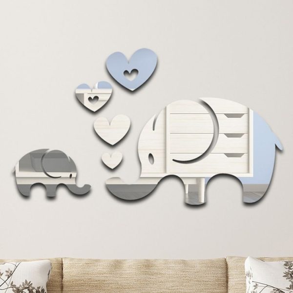 6pcs / Set Acrylic Elephant Mirror Stereo Wall Stickers Home Decoration Soft Mirror (Silver)