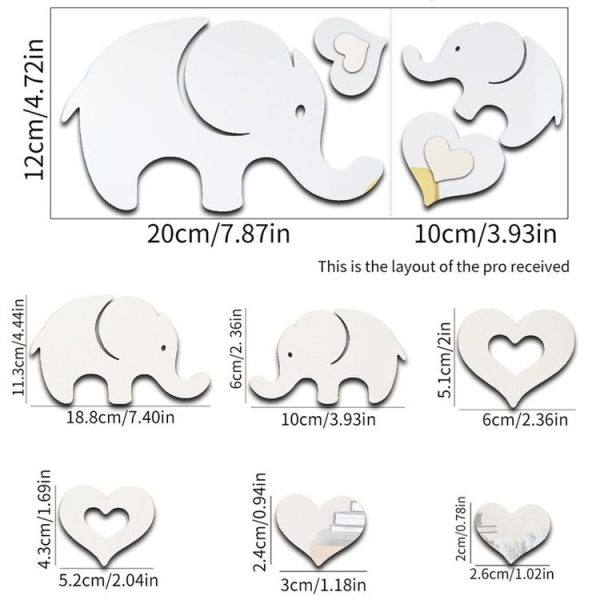 6pcs / Set Acrylic Elephant Mirror Stereo Wall Stickers Home Decoration Soft Mirror (Silver) - Image 2