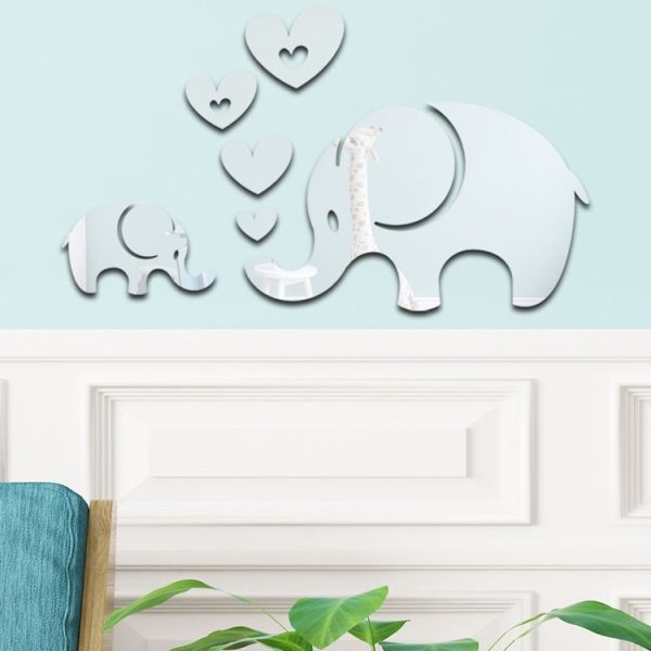 6pcs / Set Acrylic Elephant Mirror Stereo Wall Stickers Home Decoration Soft Mirror (Silver) - Image 3