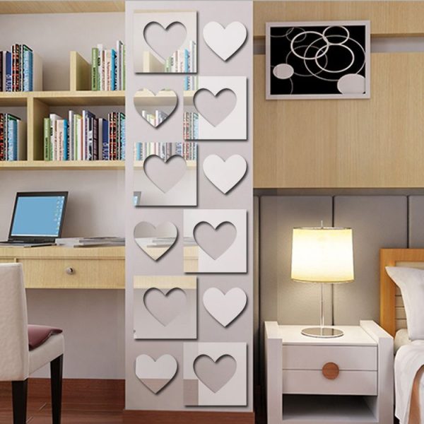 6pcs / Set Acrylic Heart Combination Mirror Stereo Wall Stickers Home Decoration Soft Mirror (Gold) - Image 3