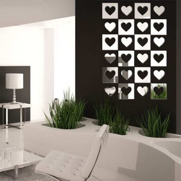 6pcs / Set Acrylic Heart Combination Mirror Stereo Wall Stickers Home Decoration Soft Mirror (Gold) - Image 4