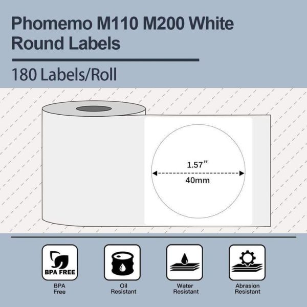 Phomemo M110 / M200 180pcs / Roll 40x40mm Round Self-Adhesive Thermal Labels - Image 2