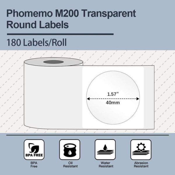 Phomemo M110 / M200 180pcs / Roll 40x40mm Circular Transparent Self-Adhesive Tag - Image 2
