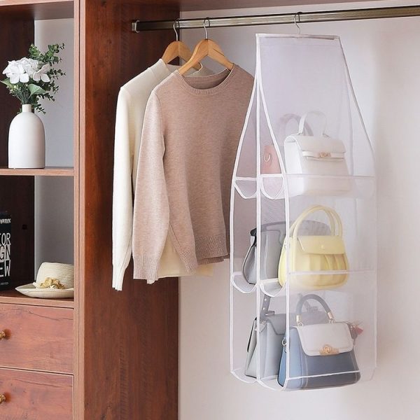 Bag Storage Hanging Bag Wardrobe Hanging Dust-proof Fabric Storage Bag, Spec: 6 Pockets White