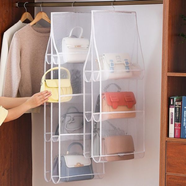 Bag Storage Hanging Bag Wardrobe Hanging Dust-proof Fabric Storage Bag, Spec: 6 Pockets White - Image 3