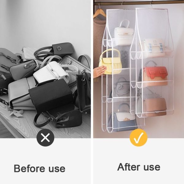 Bag Storage Hanging Bag Wardrobe Hanging Dust-proof Fabric Storage Bag, Spec: 6 Pockets White - Image 4
