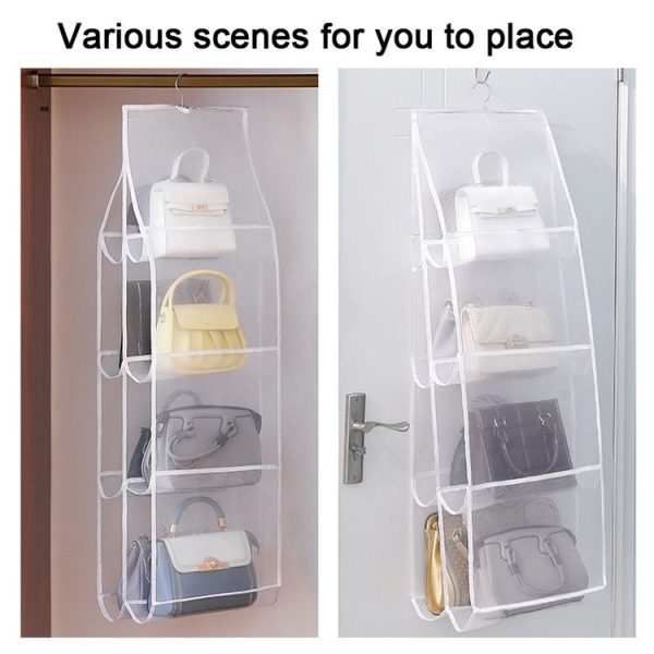 Bag Storage Hanging Bag Wardrobe Hanging Dust-proof Fabric Storage Bag, Spec: 6 Pockets White - Image 6