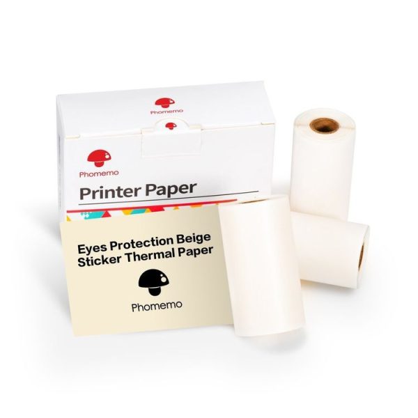 Phomemo M02 / M02S / M02 Pro 3rolls / Pack 53mm 10 Years Eyes Protection Beige Sticker Thermal Paper