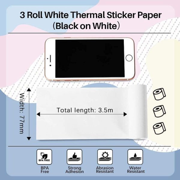 Phomemo M03 Series 3rolls / Pack 80mmx3.5m 10 Years Thermal Self-adhesive Black on White Printing Paper - Image 2