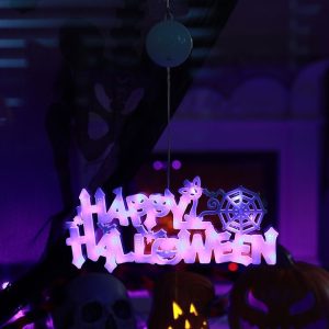 4.5V Happy Halloween Hanging Bat Pendant Party Decoration Supplies (Purple)