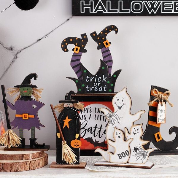 Halloween Decorations Witch Ghost Painted Wooden Ornament Party Decorative Props, Style: Witch Leg - Image 2