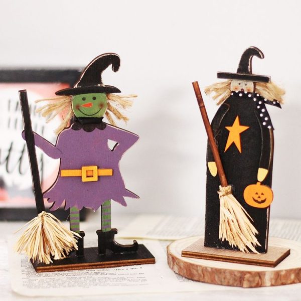 Halloween Decorations Witch Ghost Painted Wooden Ornament Party Decorative Props, Style: Witch Leg - Image 5