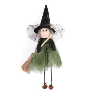 Halloween Broom Witch Doll Pendant Ghost Festival Party Props (Green)