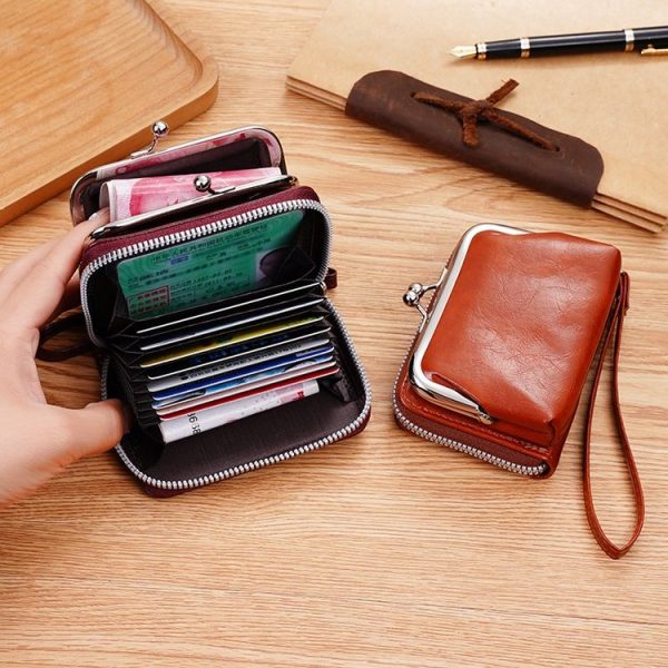 Ladies Buckle Coin Purse Detachable Large Capacity Clutch Bag Multi-card Slot Wallet (Light Brown) - Image 2