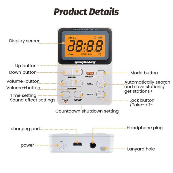 SH-01 LED Display Portable FM / AM Two-band Radio Special for Listening Tests, Style: JPN Version (White) - Image 4