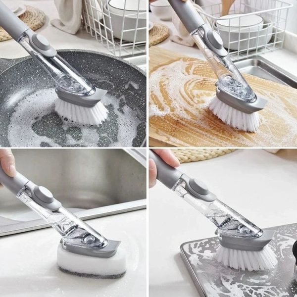 Kitchen Long Handle Automatic Liquid Filling Non-Stick Pan Scrubber Brush Cleaning Brush, Style: Brush - Image 10