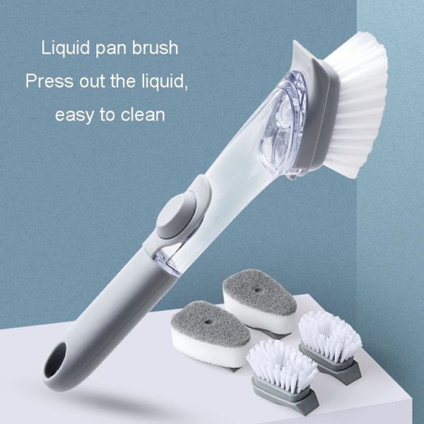 Kitchen Long Handle Automatic Liquid Filling Non-Stick Pan Scrubber Brush Cleaning Brush, Style: Brush - Image 2